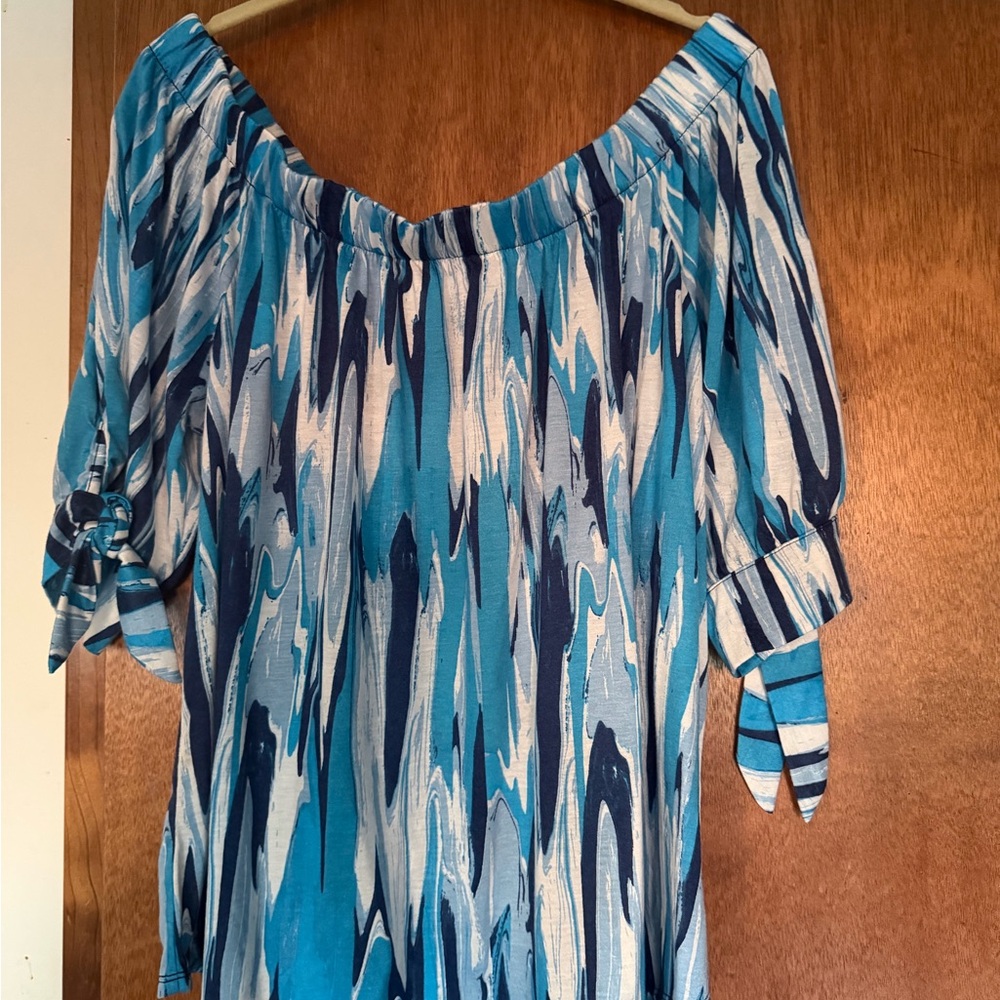 Paper Tee Blue and White Off-Shoulder Blouse